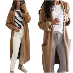 NWOT Anthropology Camel Sleeping In Snow Fuzzy Open Front Cardigan SZ S $148